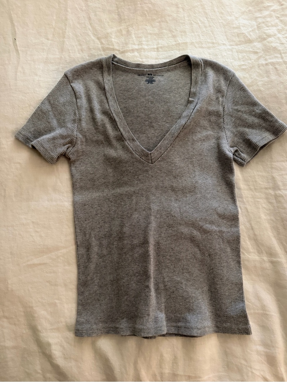 Brandy Melville Gray Ribbed V-Neck Short Sleeve Top